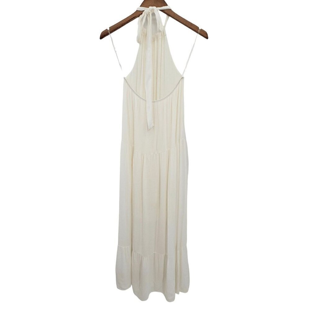 Francescas White Maxi Dress Sz M Tier Halter Open Back Lined Charlotte Avery NEW - Picture 8 of 12